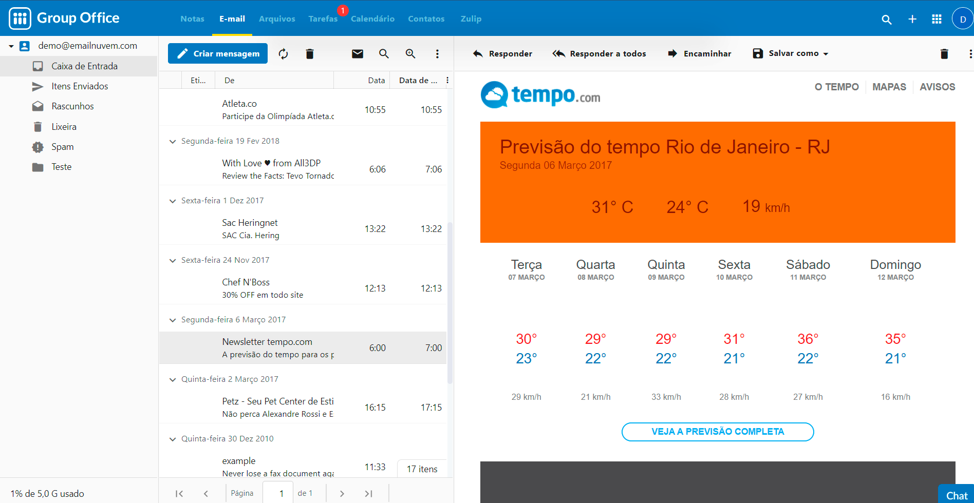 Webmail moderno con inbox, filtros y búsqueda avanzada